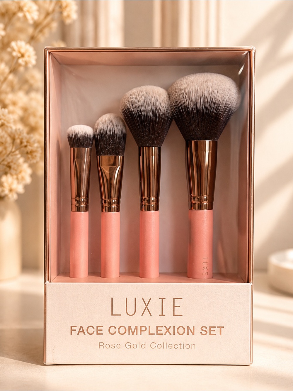 Luxie Face Complexion Set Rose Gold Collection 4-Piece Makeup Brush Set New